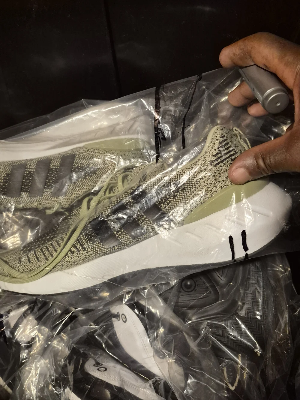 adidas Men's Olive Green and Black Knit Sneakers